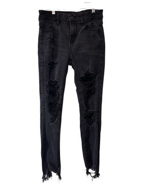 American Eagle Outfitters Black Distressed Skinny Jeans size 4 long